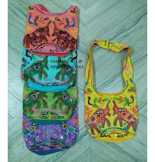 Trendy Ladies Fashion Cotton Shoulder Bags from India Embroidered Beach Bag with Single Handle Canvas Lining for Summer