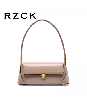 RZCK Custom Leather Satchel Female Cell Phone Small Shoulder Bags Women's Luxury Half Size Bread Bags Pink Real Leather Handbags