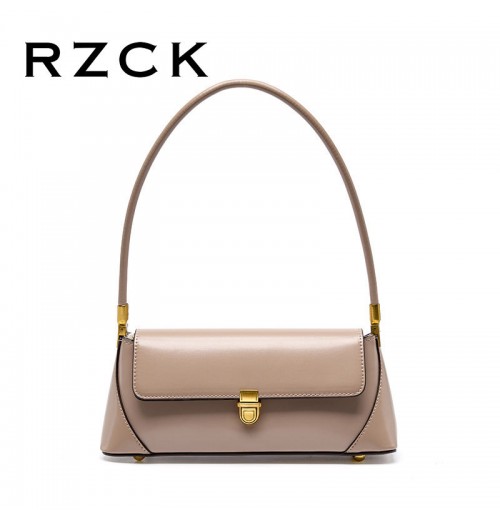 RZCK Custom Leather Satchel Female Cell Phone Small Shoulder Bags Women's Luxury Half Size Bread Bags Pink Real Leather Handbags