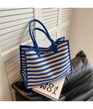 Fashion Women's Custom Canvas Tote Bag with Stripe Design Zipper and Two Handles-Durable Cotton Lining Handbag