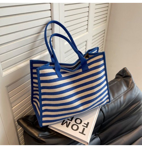 Fashion Women's Custom Canvas Tote Bag with Stripe Design Zipper and Two Handles-Durable Cotton Lining Handbag