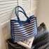 Fashion Women's Custom Canvas Tote Bag with Stripe Design Zipper and Two Handles-Durable Cotton Lining Handbag