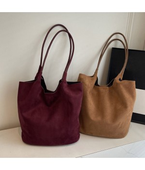 Personalized New Trend Cow Leather Woman Handbag Luxury Thick Suede Leather Underarm Shoulder Casual Tote Lady Soft Bucket