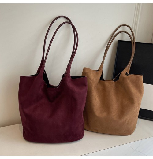 Personalized New Trend Cow Leather Woman Handbag Luxury Thick Suede Leather Underarm Shoulder Casual Tote Lady Soft Bucket