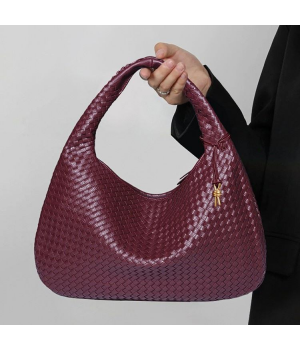 Crescent Women's Woven Shoulder Daily Underarm Bag Fashion PU Dumpling Bag for Evening