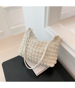 Women's Elegant Simple 2024 Spring Summer Gentle Pleated Small Square Crossbody Shoulder Bag Zip Single PU Portable Nylon