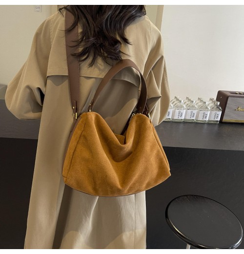 2024 Vintage Casual Women's Handbag New Fashion Suede Soft Lightweight Big Capacity Single Shoulder Crossbody Canvas Lock PU